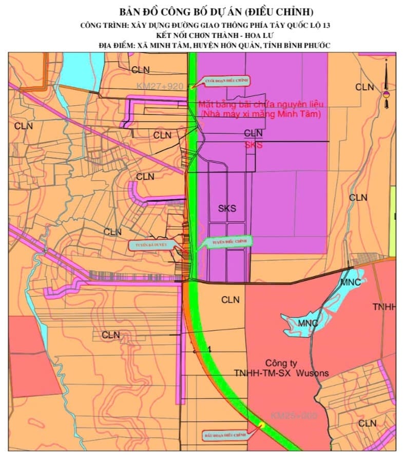 BAN QUẢN LÝ DỰ ÁN ĐẦU TƯ – XÂY DỰNG TỈNH BÌNH PHƯỚC VỀ CÔNG BỐ DỰ ÁN XÂY DỰNG ĐƯỜNG GIAO THÔNG PHÍA TÂY QUỐC LỘ 13 KẾT NỐI CHƠN THÀNH - HOA LƯ TẠI XÃ MINH TÂM