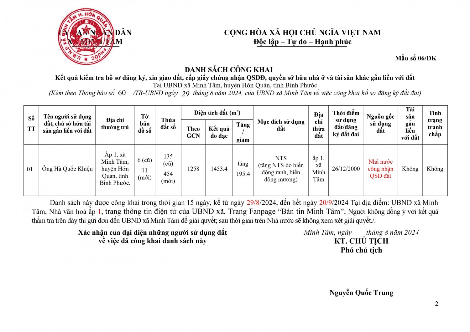 Ni├¬m yß║┐t c├┤ng khai hß╗ô s╞í ─æ─âng k├╜ ─æß║Ñt ─æai (Ha╠Ç Qu├┤╠üc Khi├¬╠úu) h├¼nh ß║únh 1